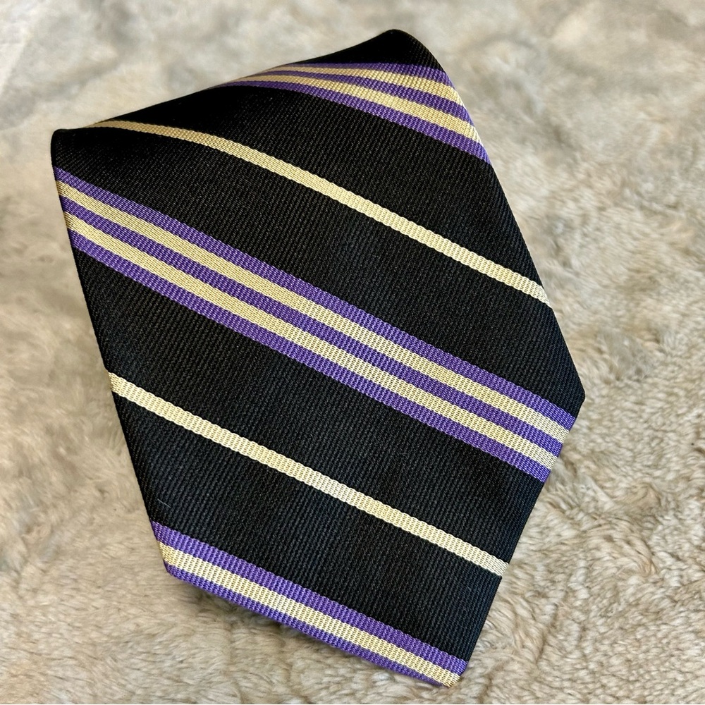 Lands End Black & Purple Striped Silk Tie NWOT 3.75” Wide 58” Long